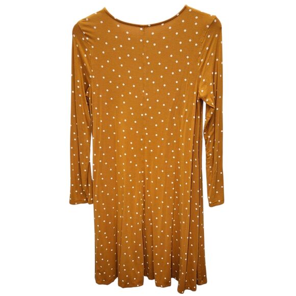 Old Navy Shift Dress Womens Medium Mustard Polka Dots Stretch Long Sleeves - Picture 3 of 8